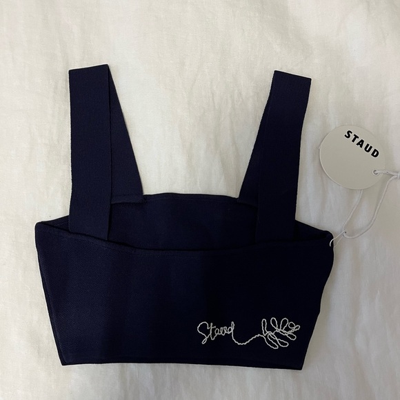 NWT STAUD Navy Zola Cropped Top - Picture 3 of 5